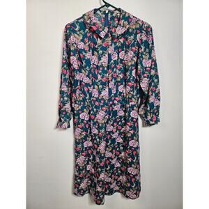 Vintage 1970s 70s Homemade Green Pink Floral Dress Size M